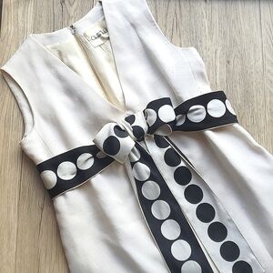 Chester Weinberg Vintage Cream Empire Waist Black White Polka Dot Dress 6
